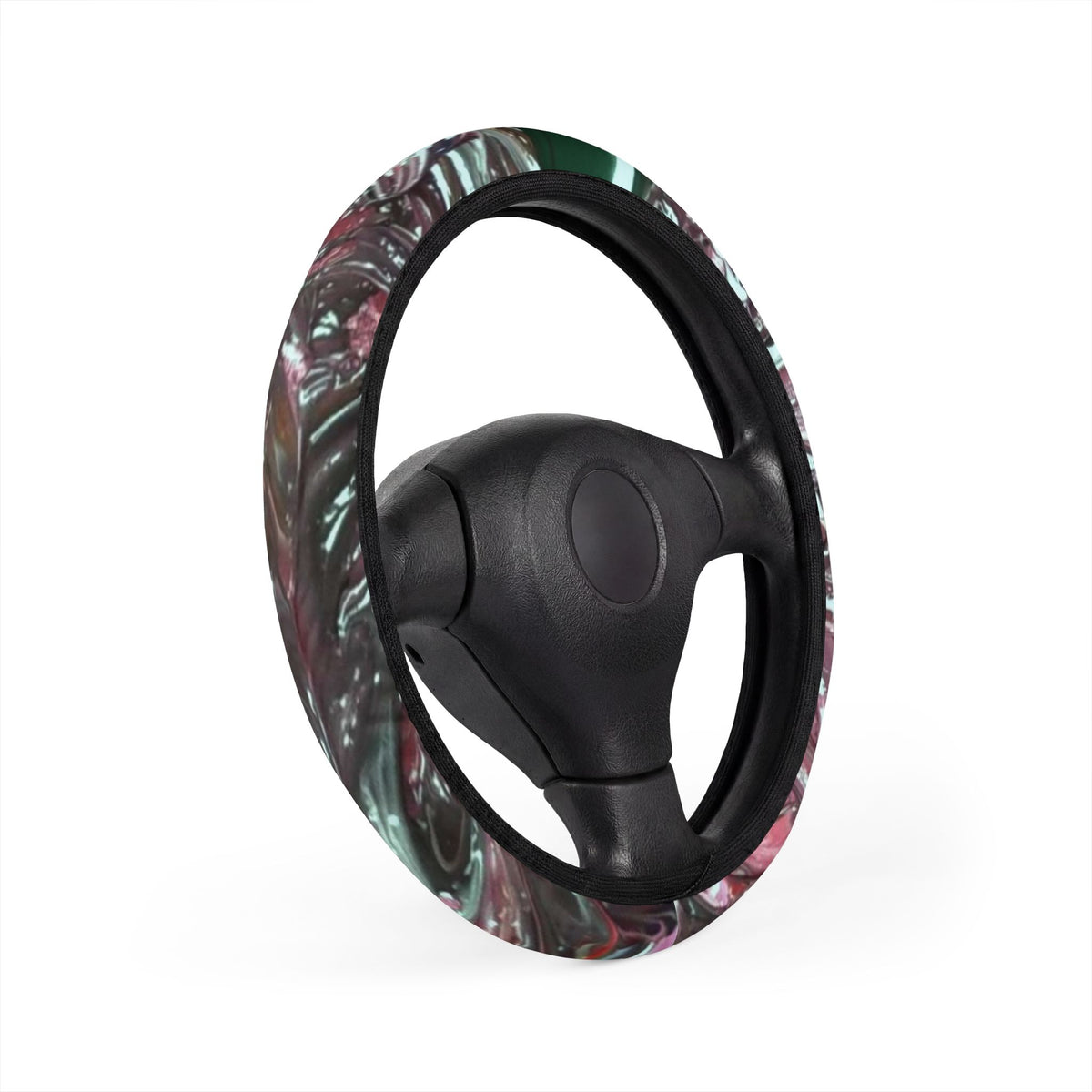 Iridescent Marble Car Steering Wheel Cover — Pink & Green Swirl