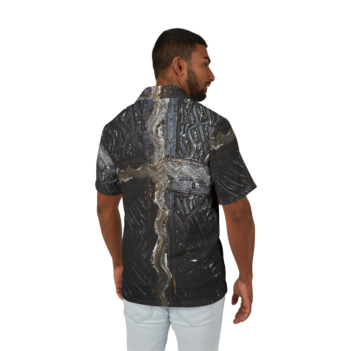 Men's Hawaiian Shirt — Dark Rustic Cross Pattern All-Over Print