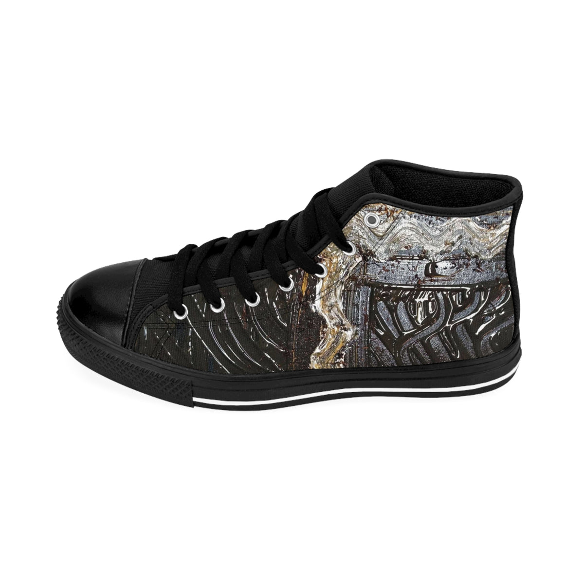 Women's High-Top Sneakers — Distressed Metallic Urban Art Print