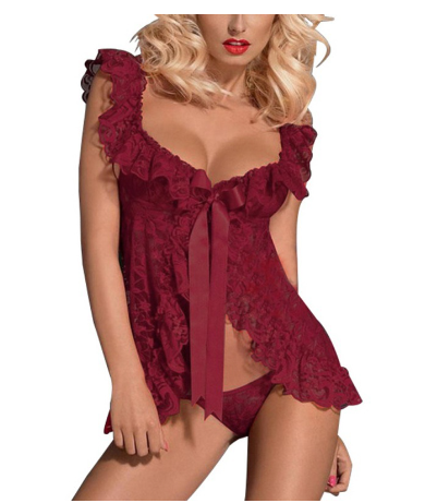 Plus Size Lace Lingerie Set with Sheer Nightgown JahSonFire