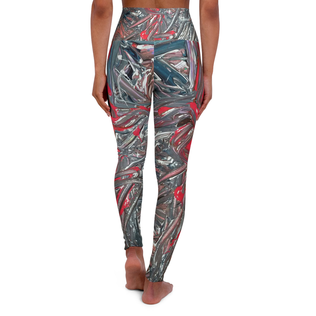 High-Waisted Yoga Leggings — Abstract Metallic Swirl Pattern