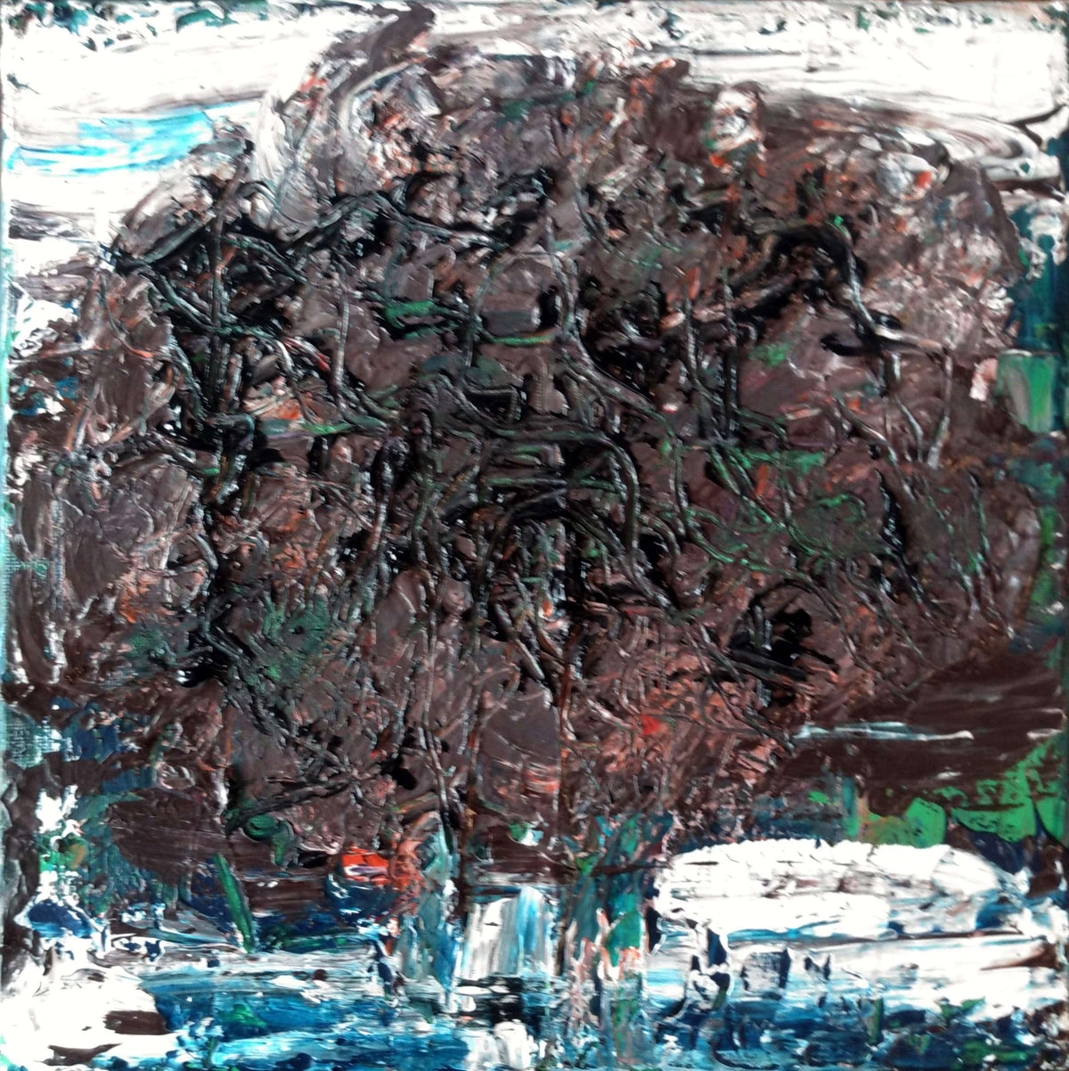 A firey  tree 12x12 painting