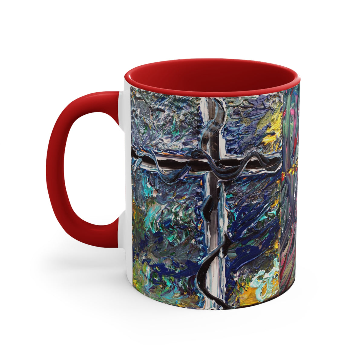 Abstract Cross Accent Mug — Colorful Textured Canvas Ceramic Coffee Cup