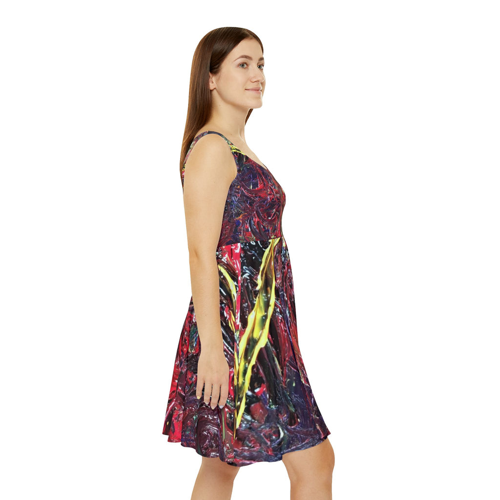Abstract Red Swirl Skater Dress — Artistic All-Over Print
