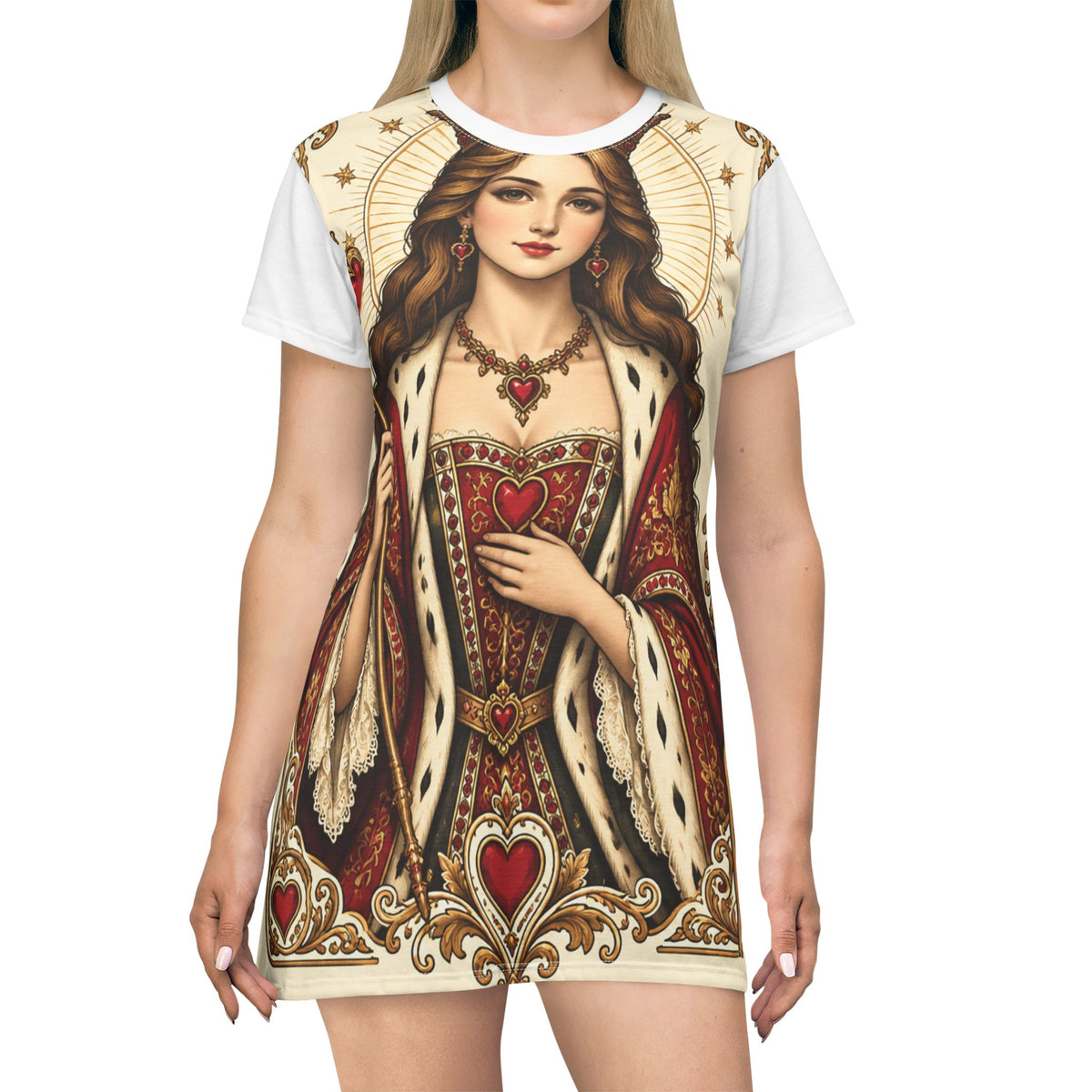 Queen of Hearts Playing Card T-Shirt Dress