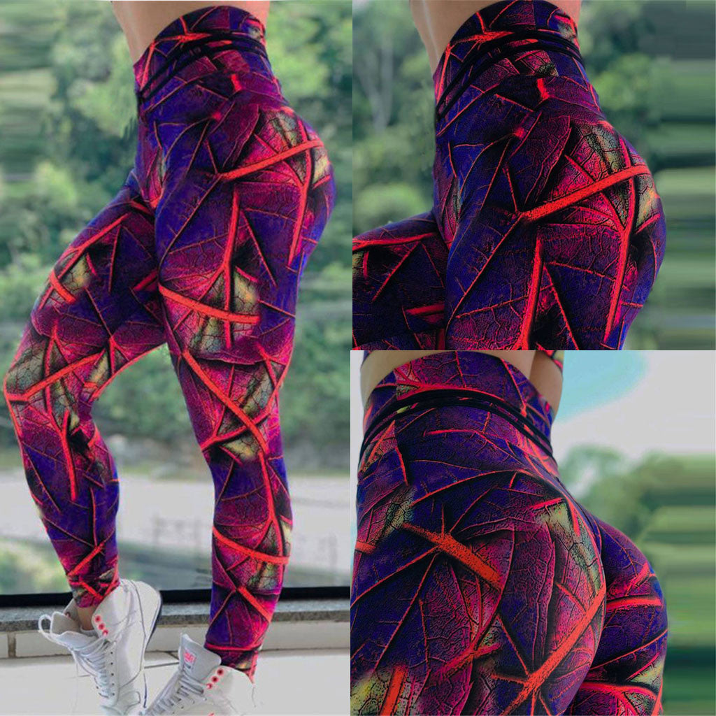 Leaf Print Yoga Leggings for Fitness and Exercise