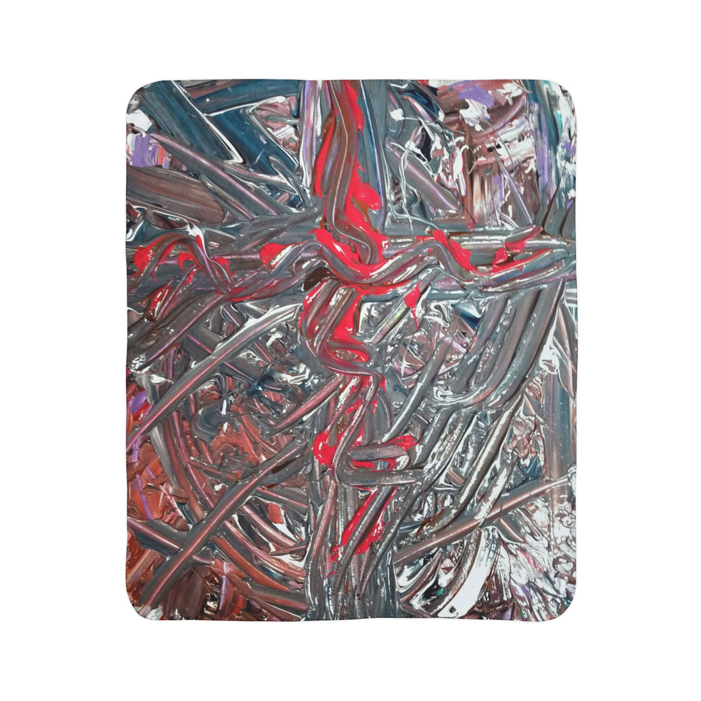Abstract Red & Gray Sherpa Blanket — Cozy Modern Art Fleece Throw