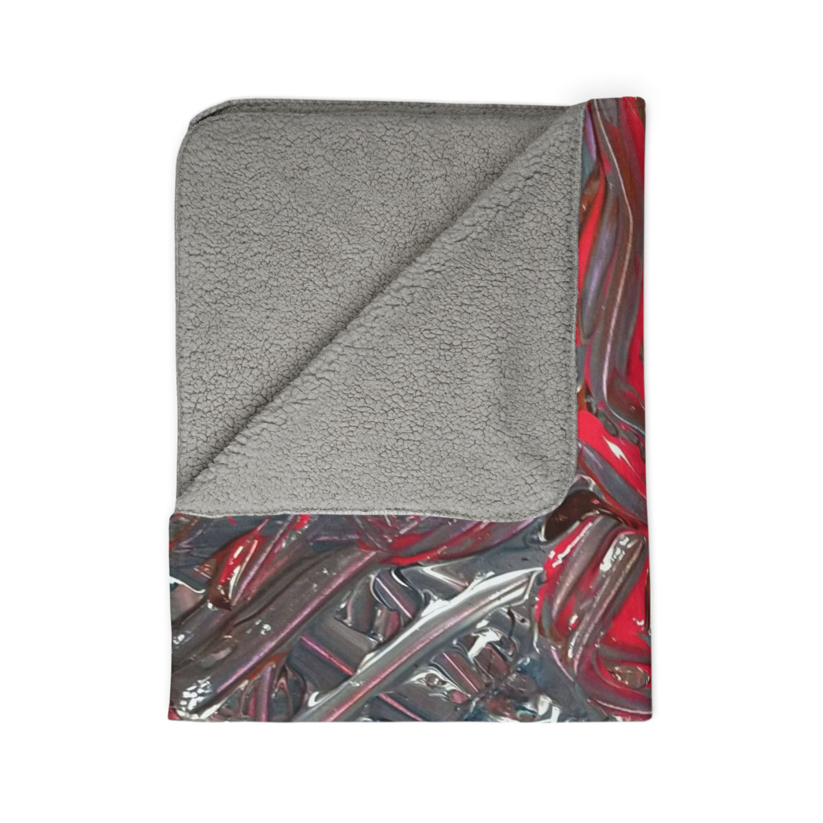 Abstract Red & Gray Sherpa Blanket — Cozy Modern Art Fleece Throw