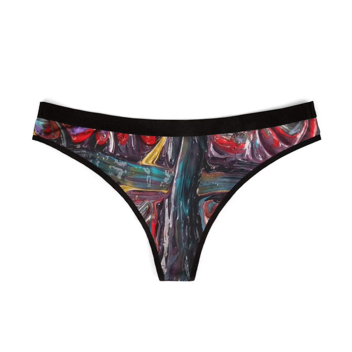 Artistic Women's Thongs, Colorful Lingerie, Unique Underwear, AOP Sexy Intimates, Vibrant Thong Panties