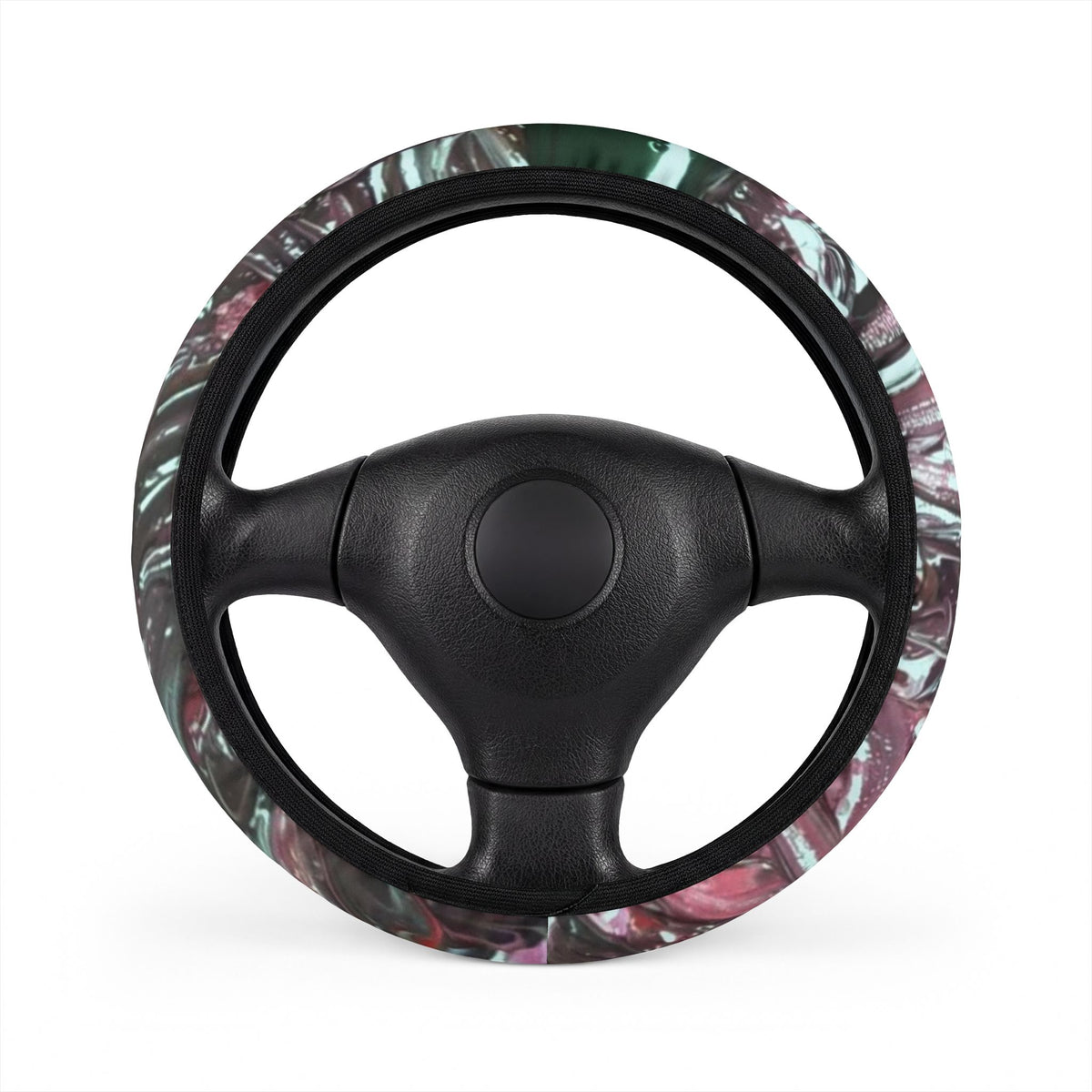 Iridescent Marble Car Steering Wheel Cover — Pink & Green Swirl