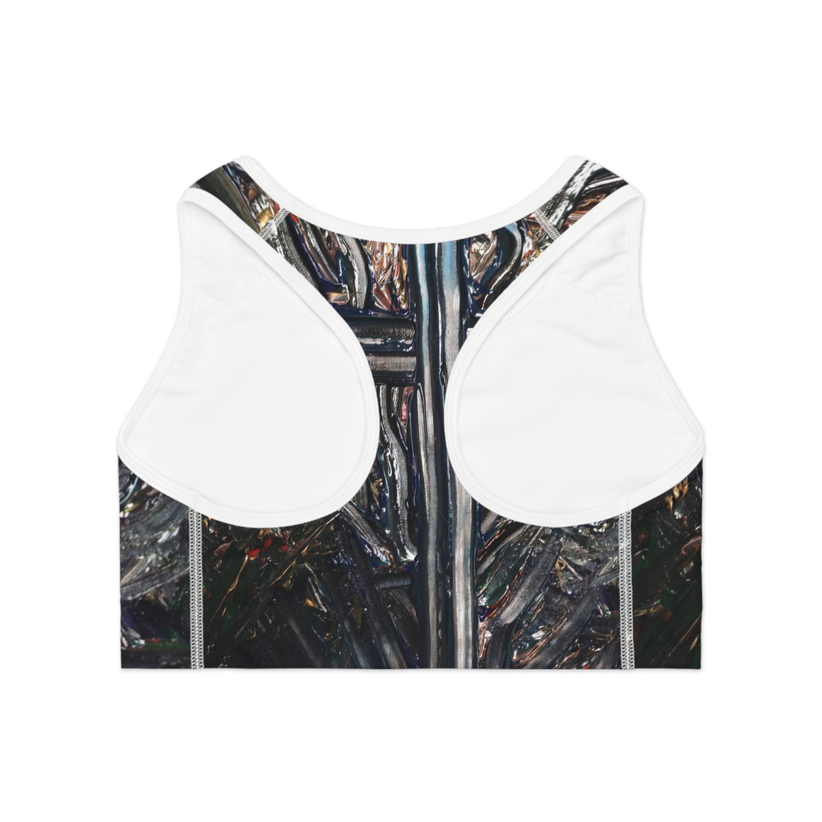 Abstract Metal Texture Sports Bra — Industrial Grunge AOP Activewear