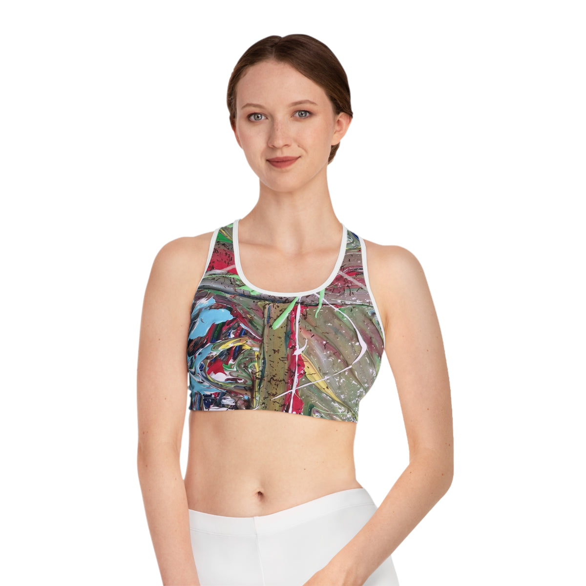 Abstract Paint Splash Sports Bra — Colorful All-Over-Print Activewear