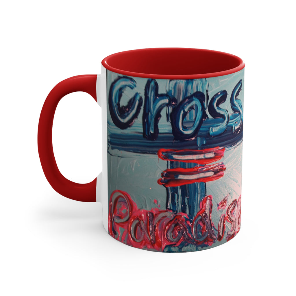 Accent Pink Interior Mug — 'Cross = Paradise' Handpainted Typography Coffee Mug