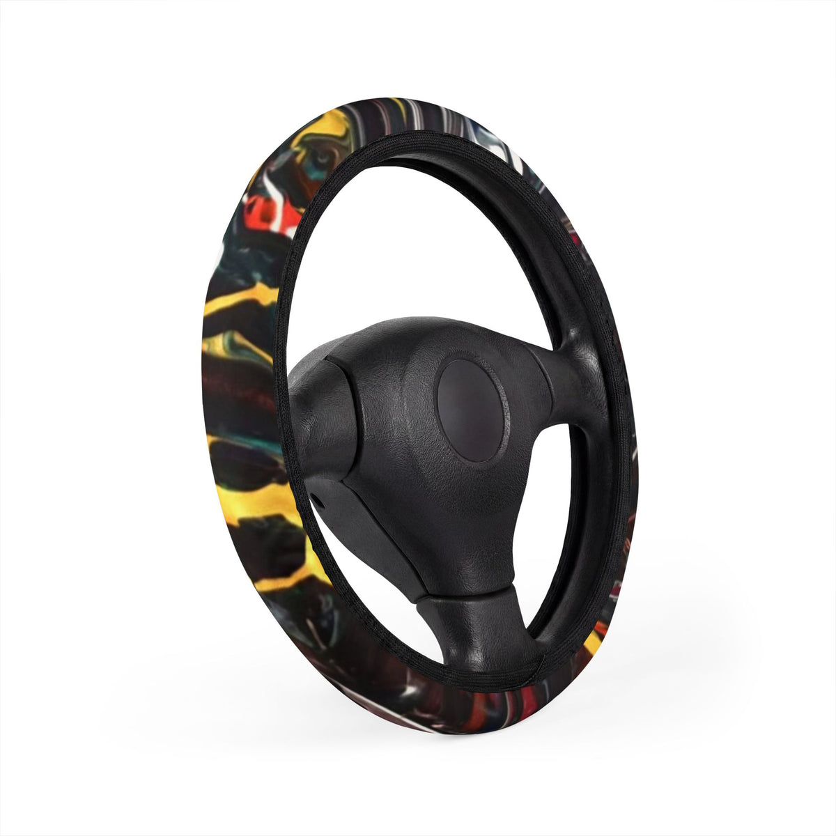 Abstract Marble Pattern Steering Wheel Cover – Black, Red & Gold Car Accessory