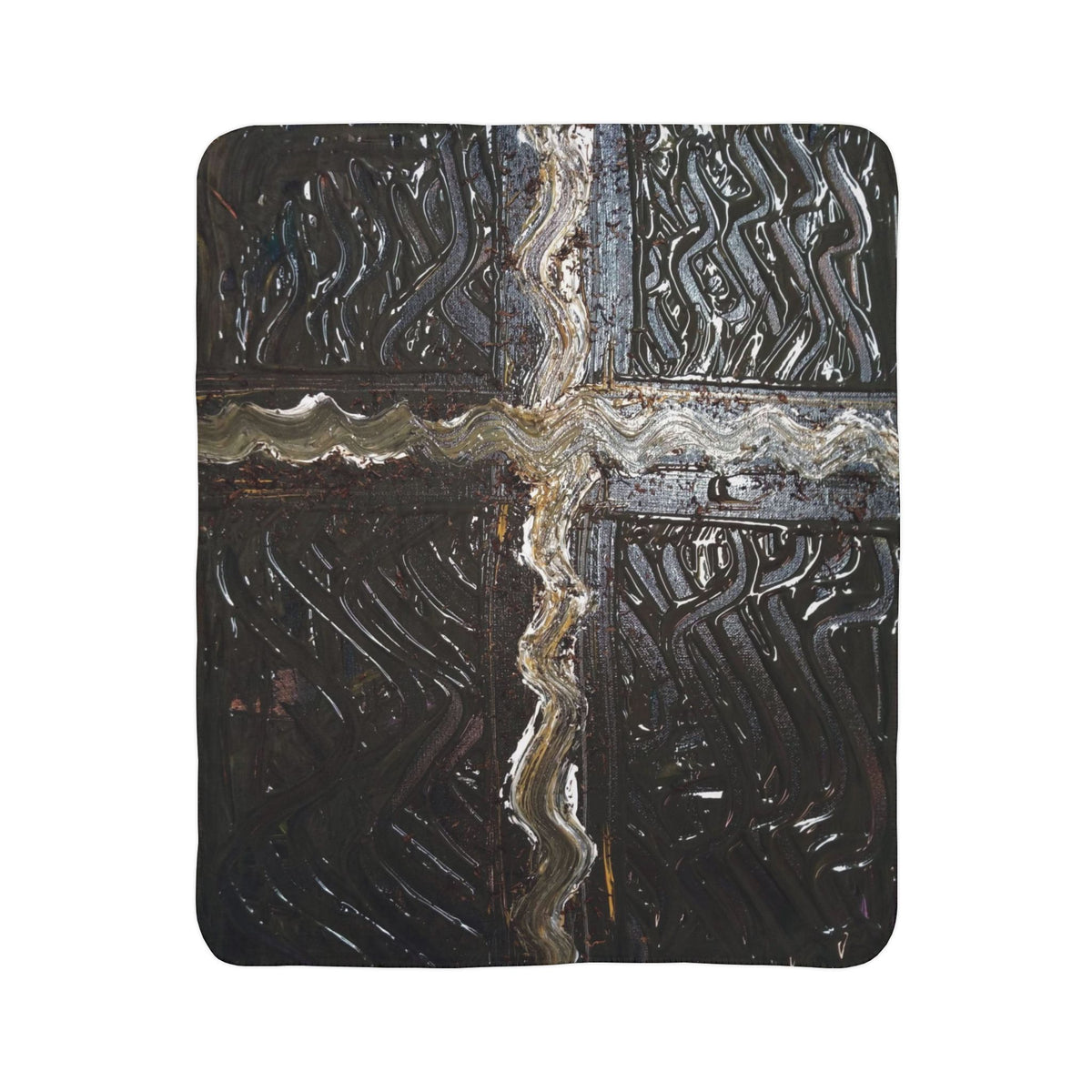 Abstract Cross Fleece Sherpa Blanket — Dark Textured Art Cozy Throw