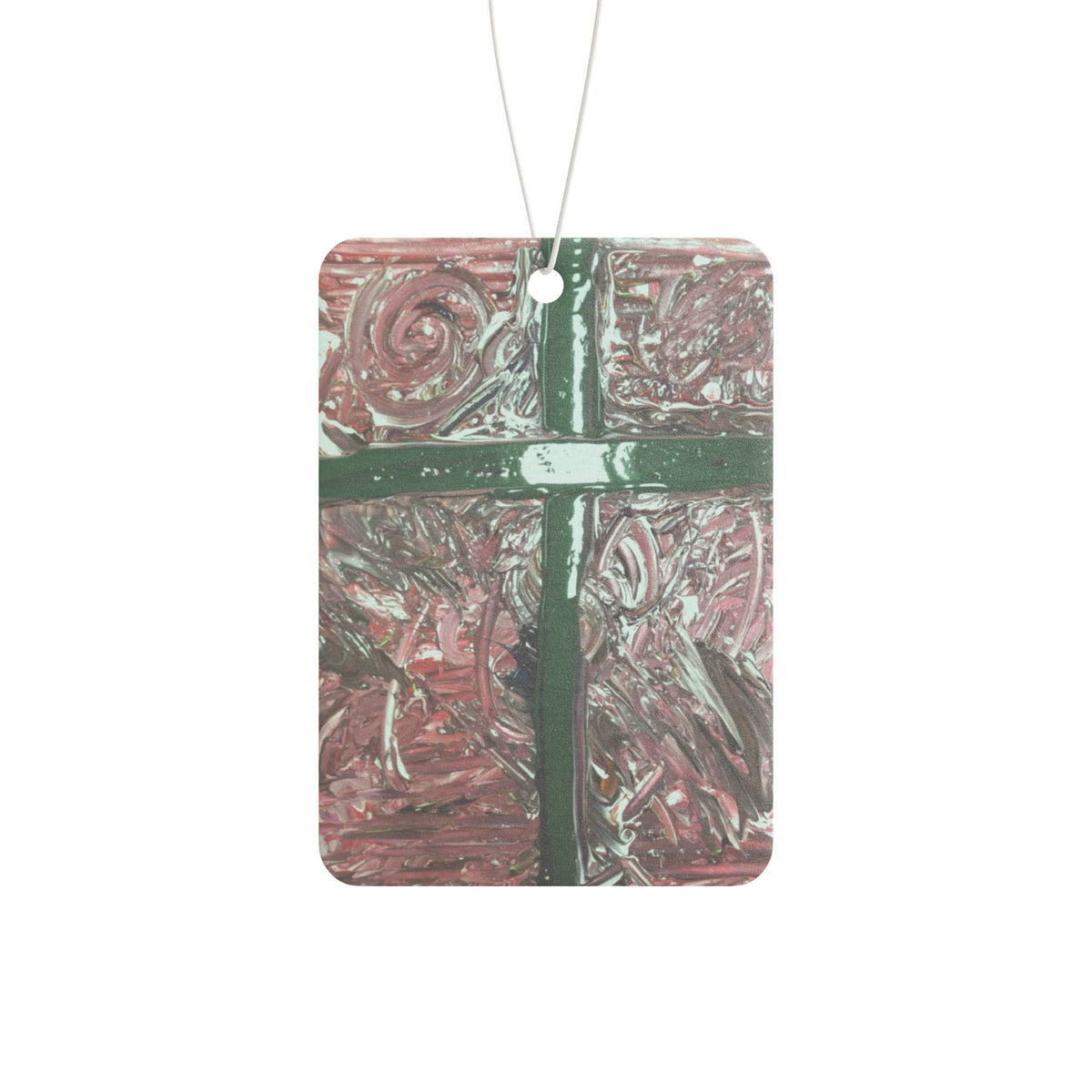 Car Air Freshener — Abstract Rose Swirl with Green Cross Design