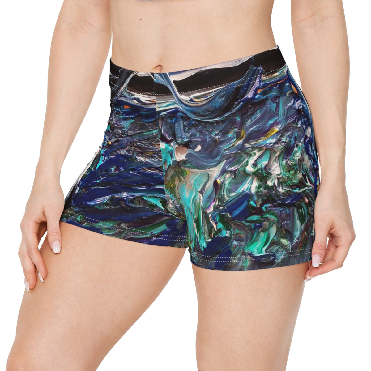 Abstract Ocean Brushstroke Shorts — Women's Art Print Athletic Shorts