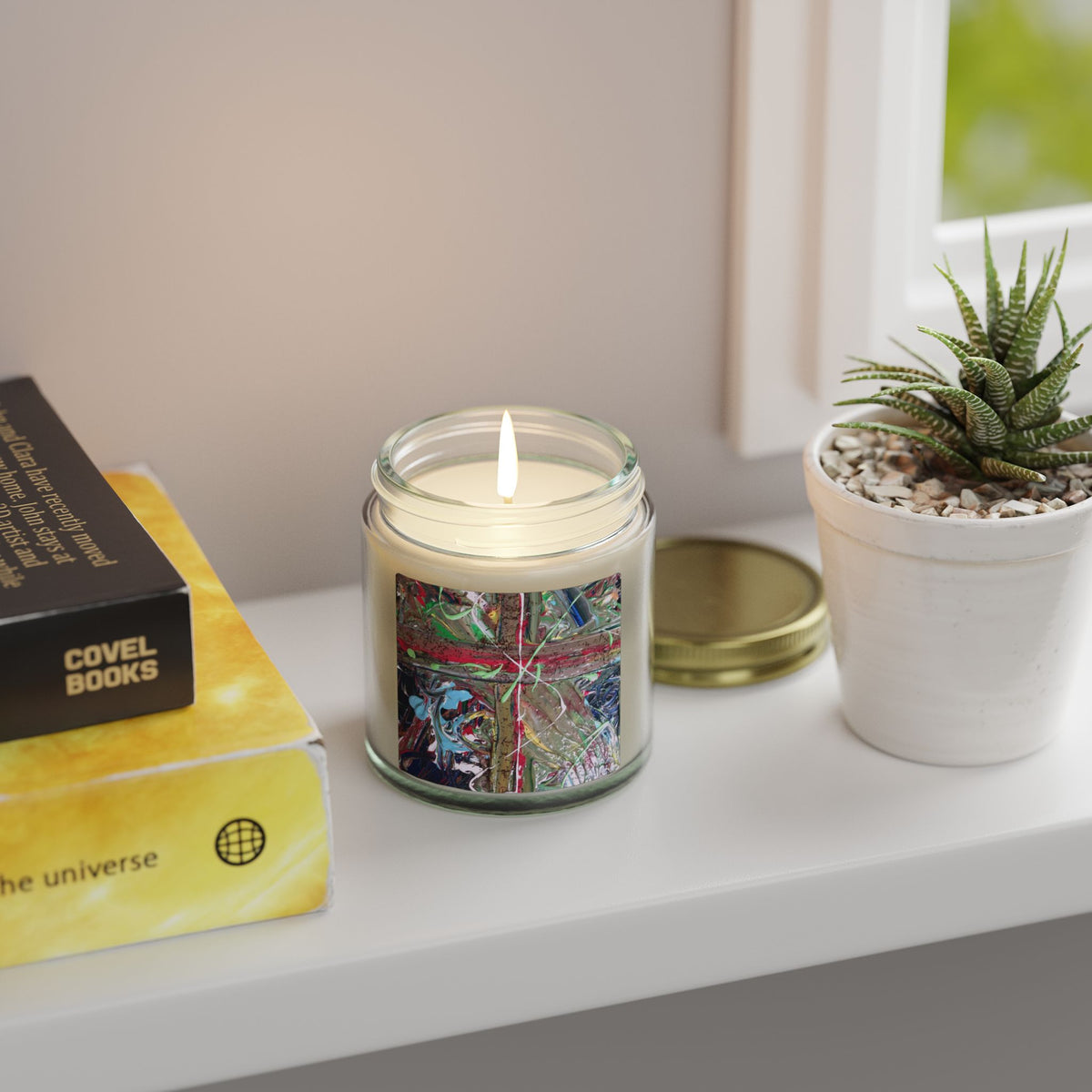 Coconut Apricot Scented Candle — 4oz/9oz Jar with Abstract Art Label
