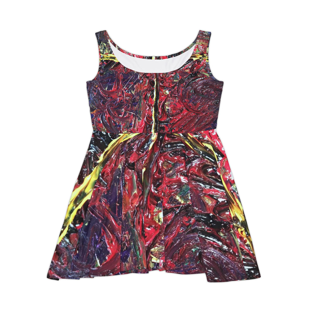 Abstract Red Swirl Skater Dress — Artistic All-Over Print