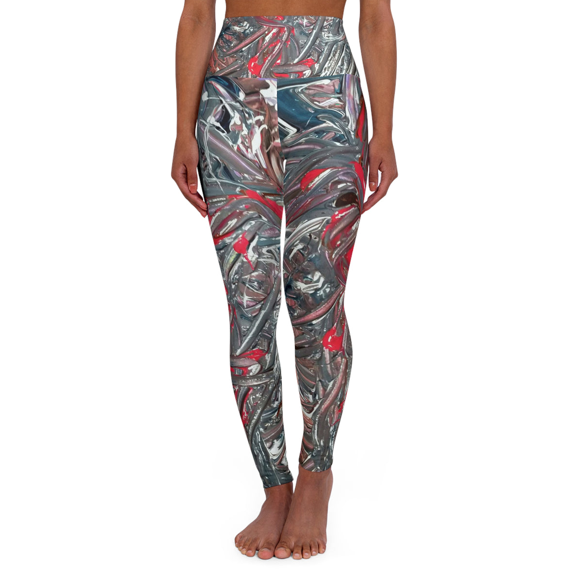 High-Waisted Yoga Leggings — Abstract Metallic Swirl Pattern