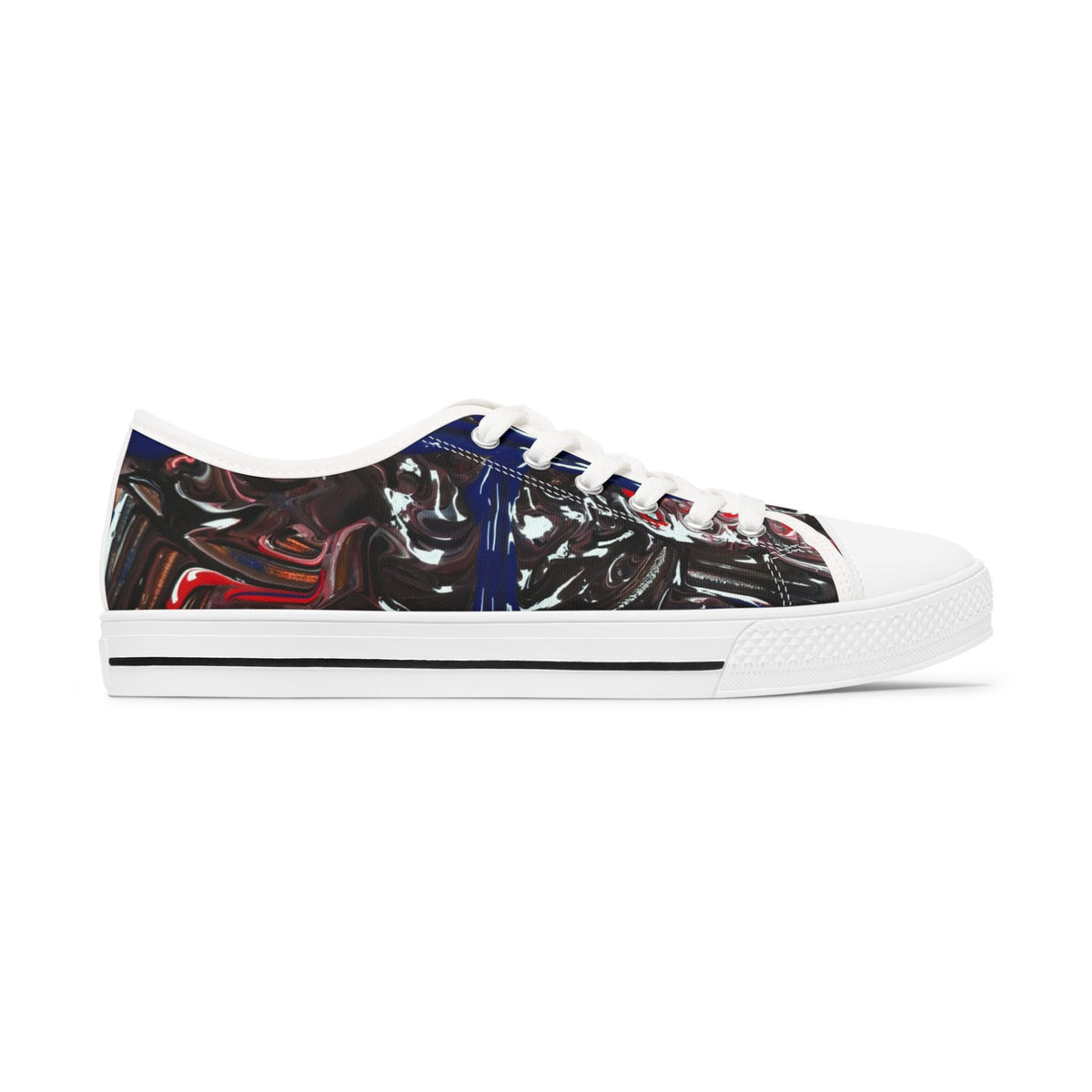 Low Top Sneakers — Abstract Metallic Swirl Graphic Women’s Canvas Shoes
