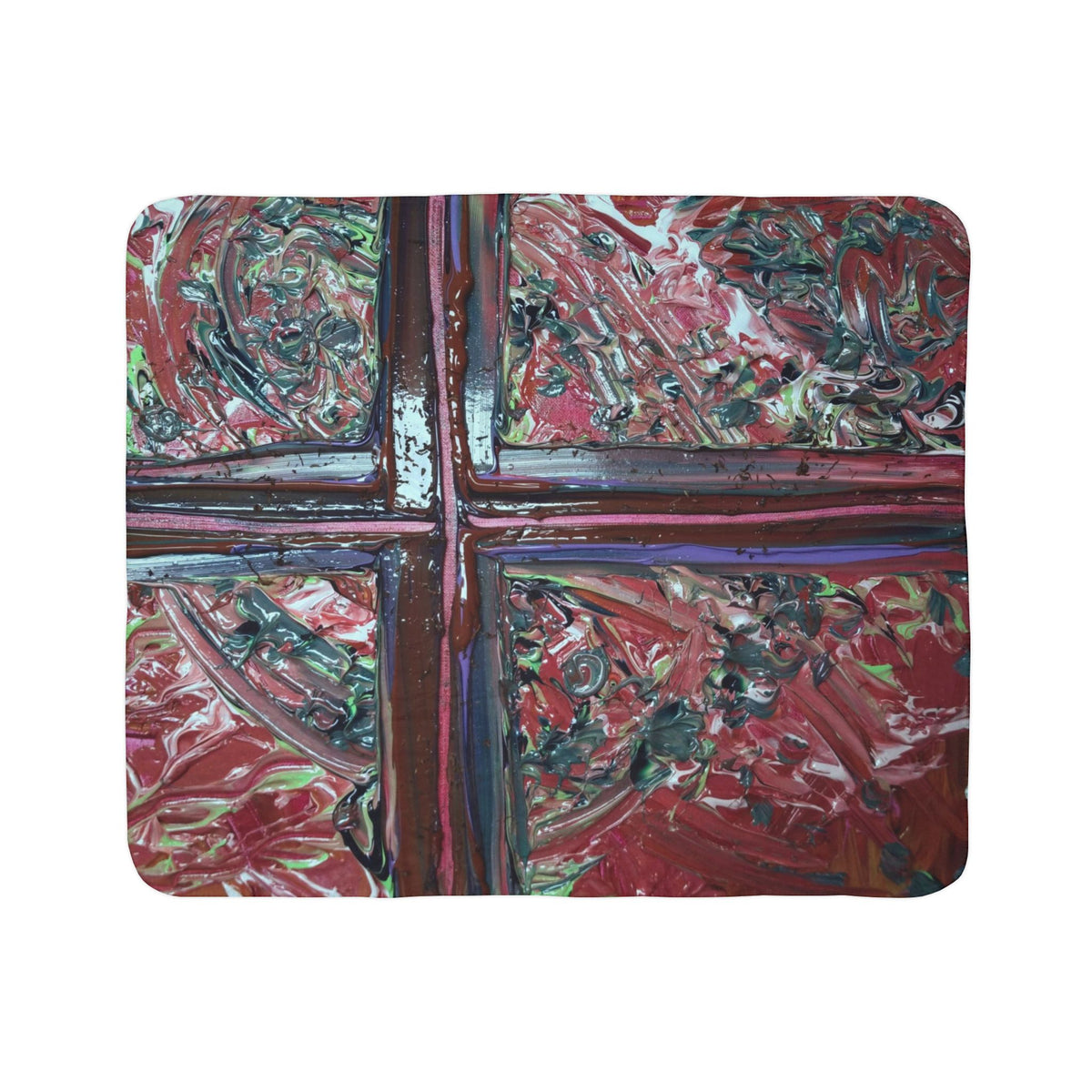 Fleece Sherpa Blanket — Abstract Cross Paint Texture in Red & Maroon