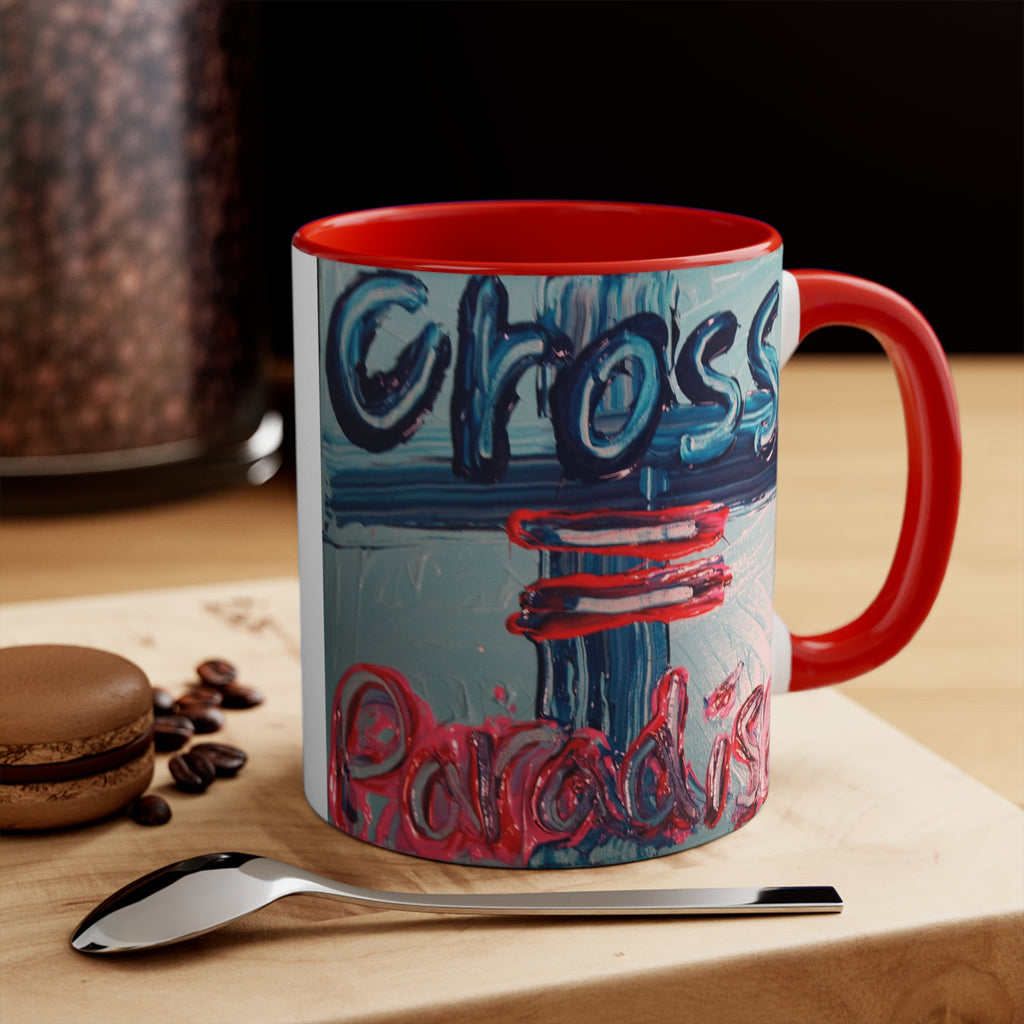 Accent Pink Interior Mug — 'Cross = Paradise' Handpainted Typography Coffee Mug
