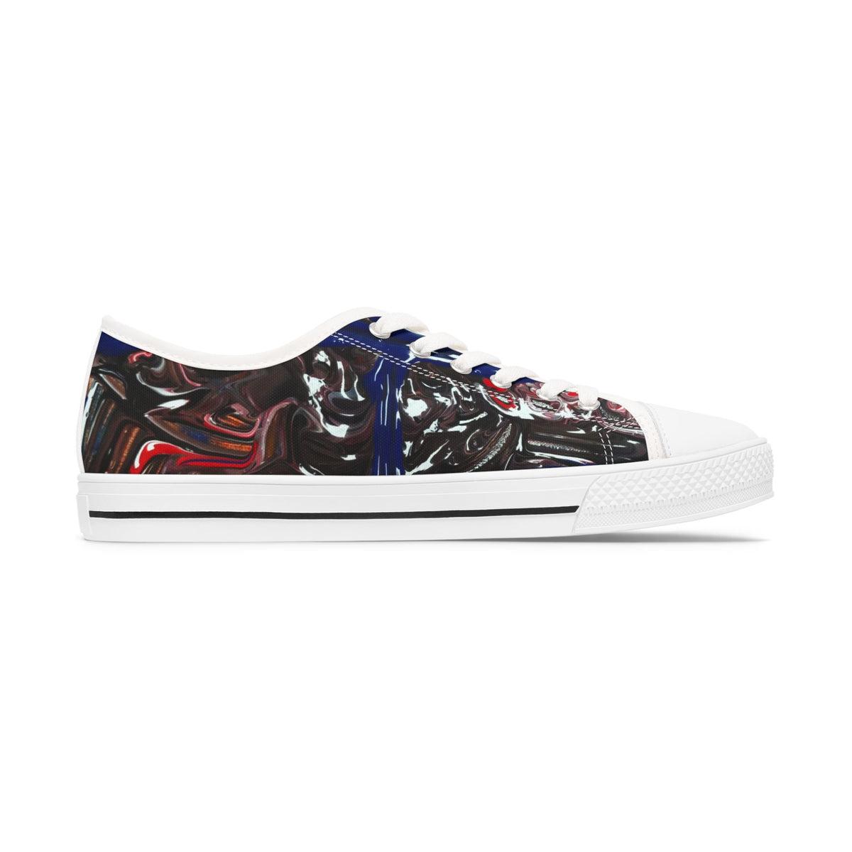Low Top Sneakers — Abstract Metallic Swirl Graphic Women’s Canvas Shoes