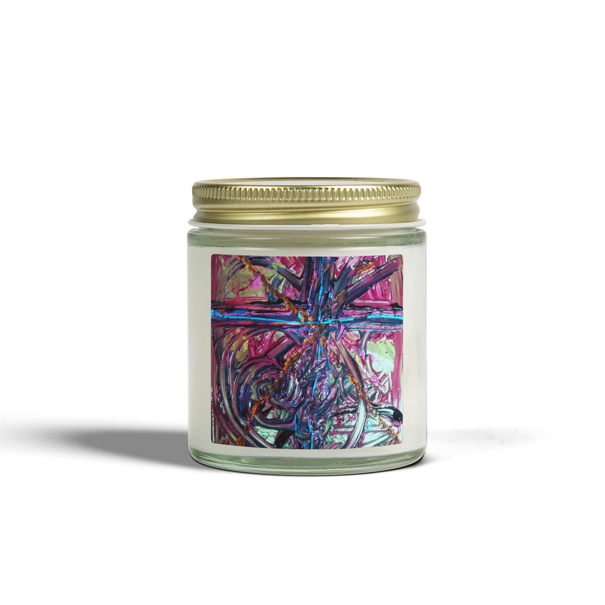 Coconut Apricot Scented Candle (4oz/9oz) — Tropical Floral Soy Blend Jar with Abstract Art Label