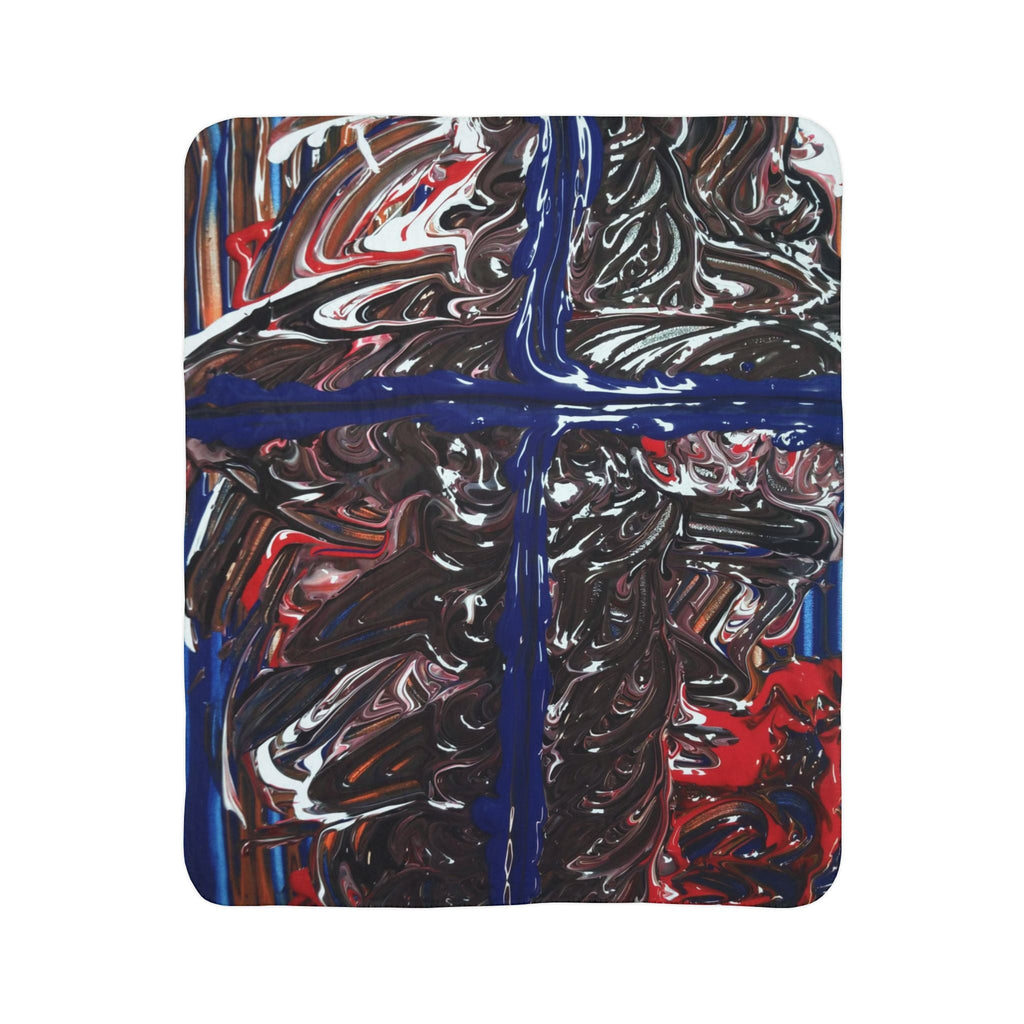 Abstract Art Sherpa Blanket — Blue Crossed Fluid Painting Design Printify