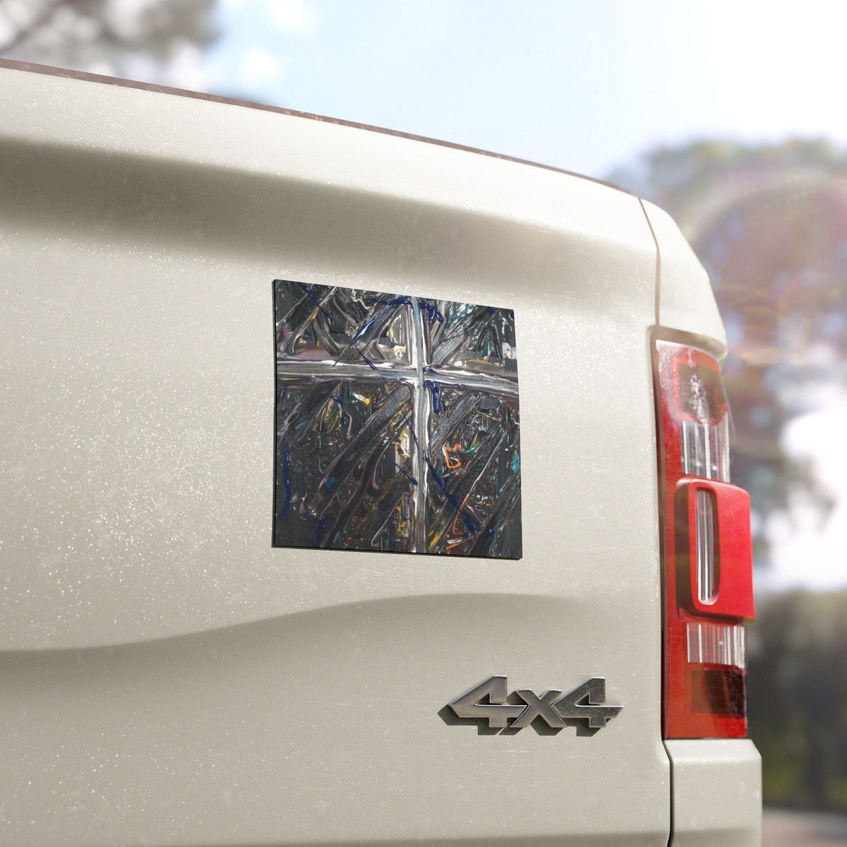 Abstract Cross Art Car Magnet — Dark Industrial Window Pane Design