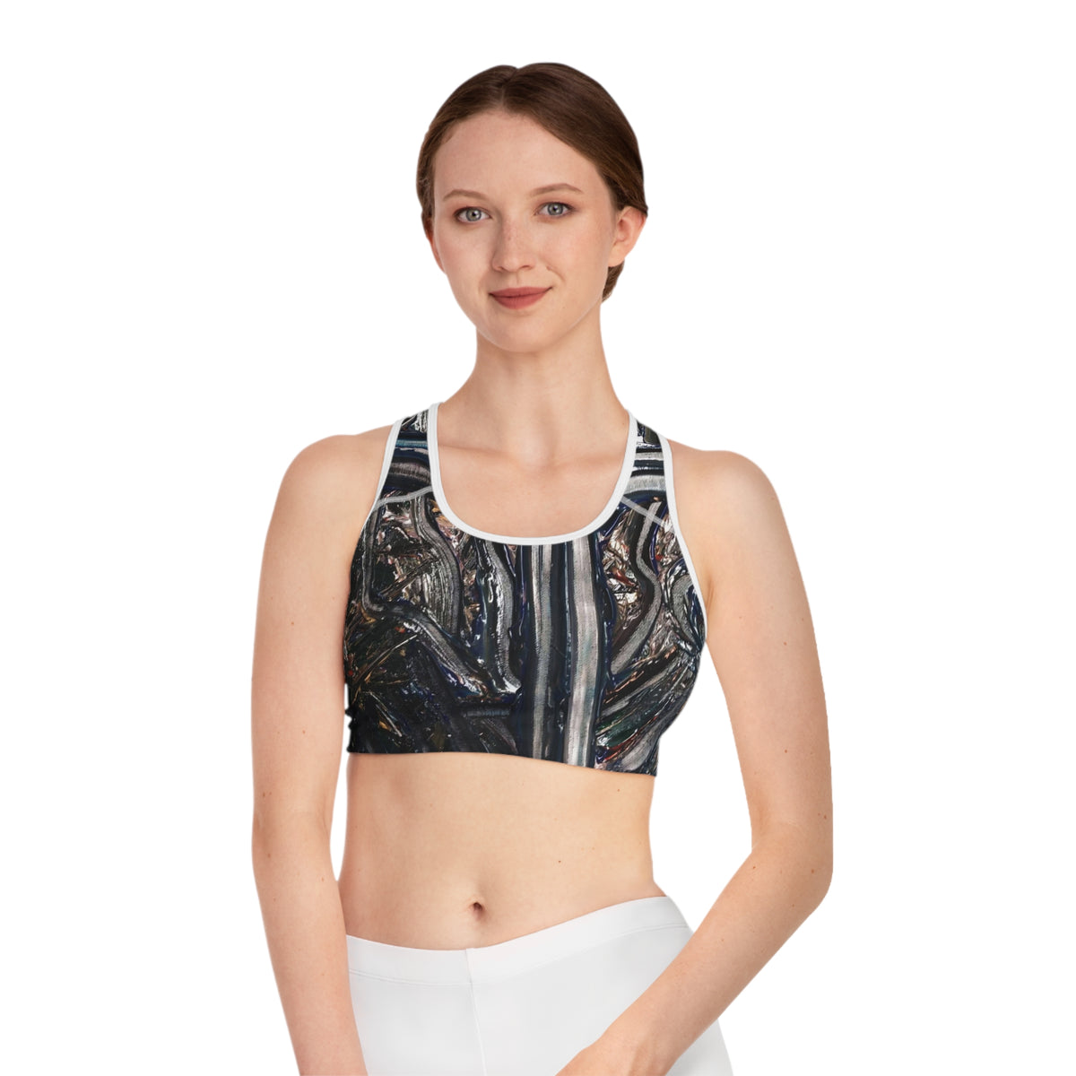 Abstract Metal Texture Sports Bra — Industrial Grunge AOP Activewear