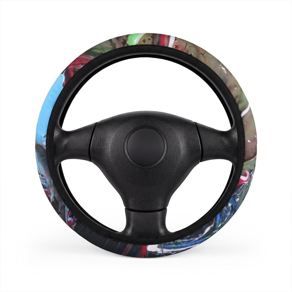 Abstract Color Splash Steering Wheel Cover — Vibrant Grunge Car Accessory