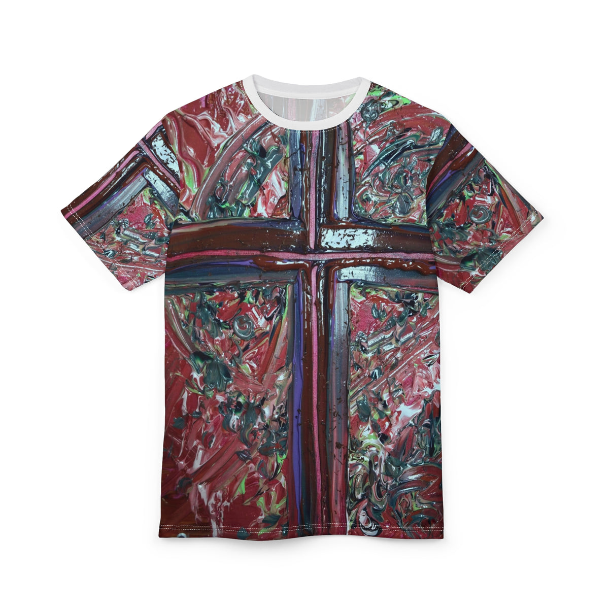 Cross Abstract All-Over Print Tee — Modern Christian Art Shirt