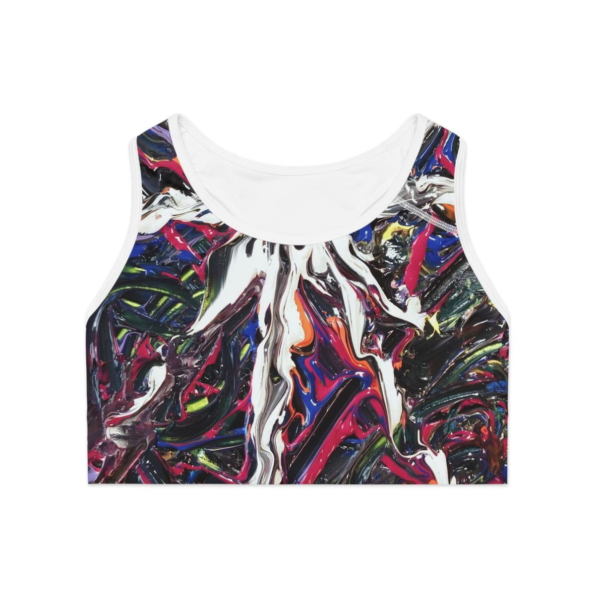 Abstract Paint Splash Sports Bra — Bold All-Over-Print Athletic Crop