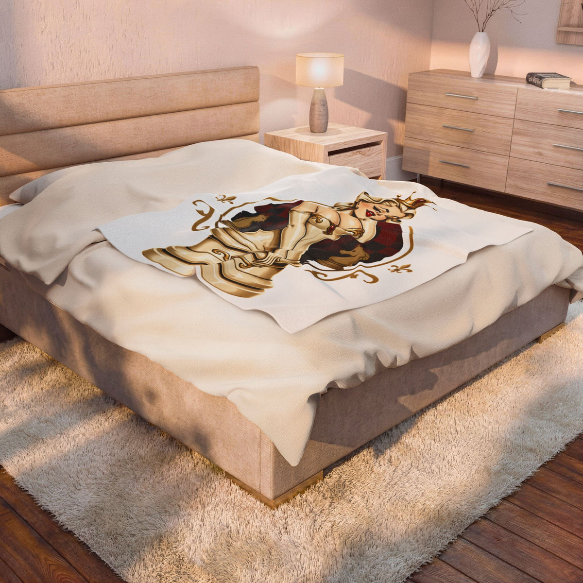 Velveteen Plush Blanket – Vintage Queen Chess Pin-Up Design