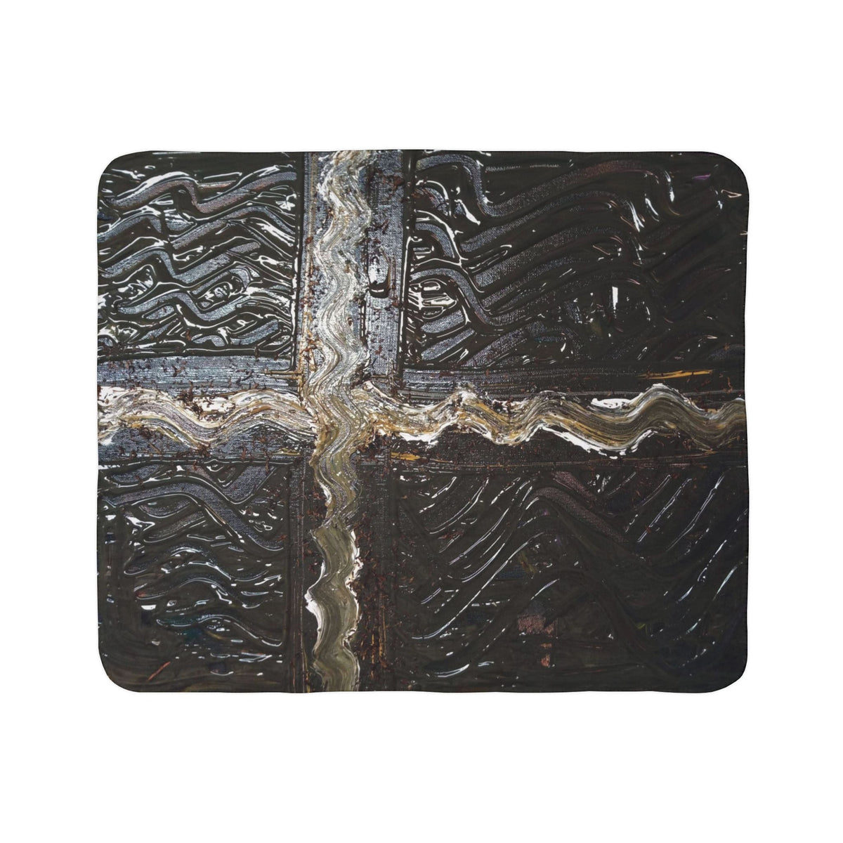 Abstract Cross Fleece Sherpa Blanket — Dark Textured Art Cozy Throw