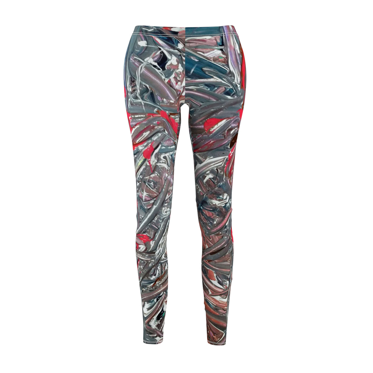 Abstract Red & Gray Swirl Leggings — Women's All-Over Print Casual Leggings