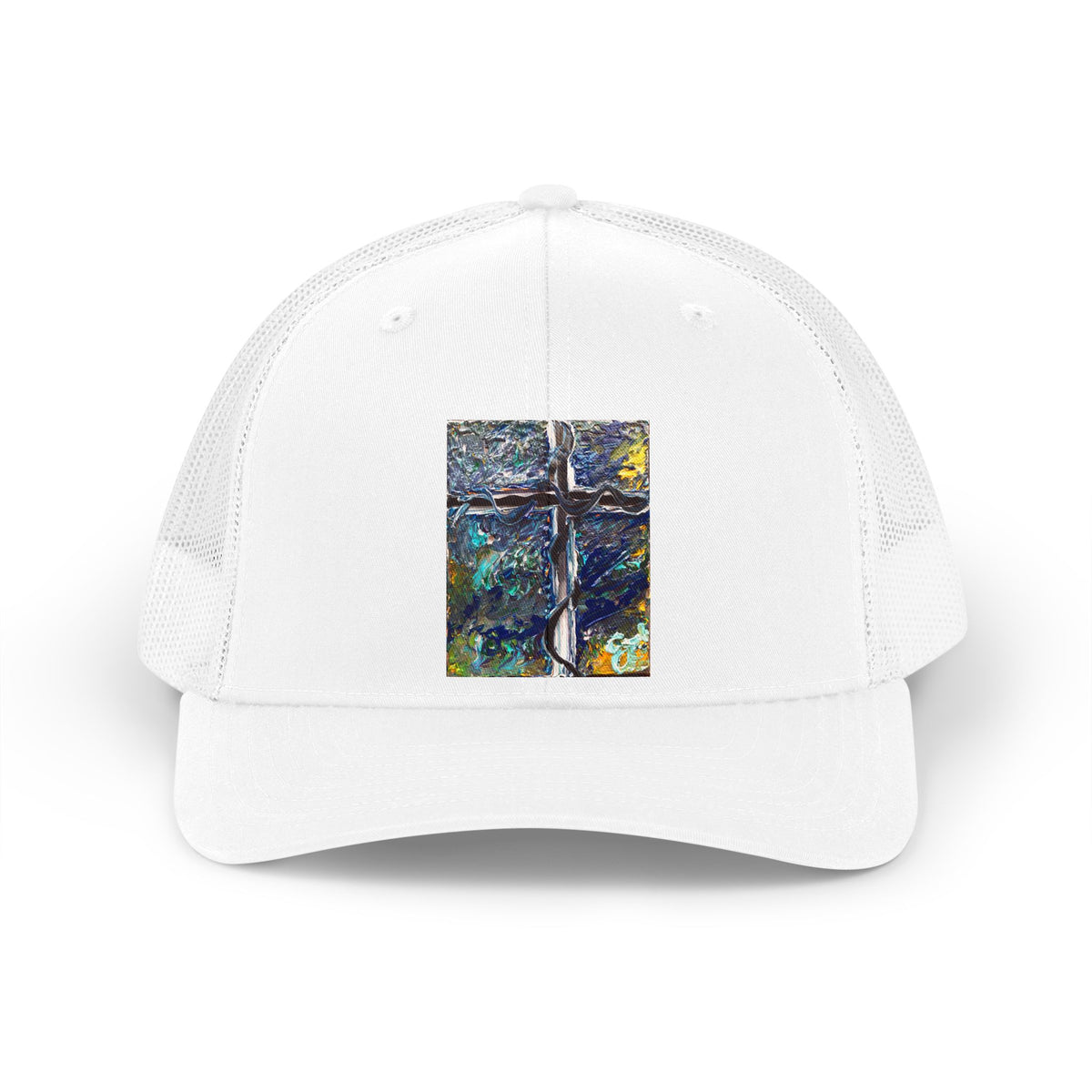 Abstract Cross Trucker Hat – Retro Artistic Mesh Cap