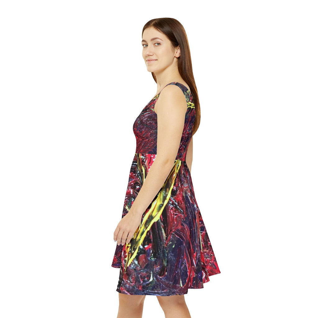 Abstract Red Swirl Skater Dress — Artistic All-Over Print