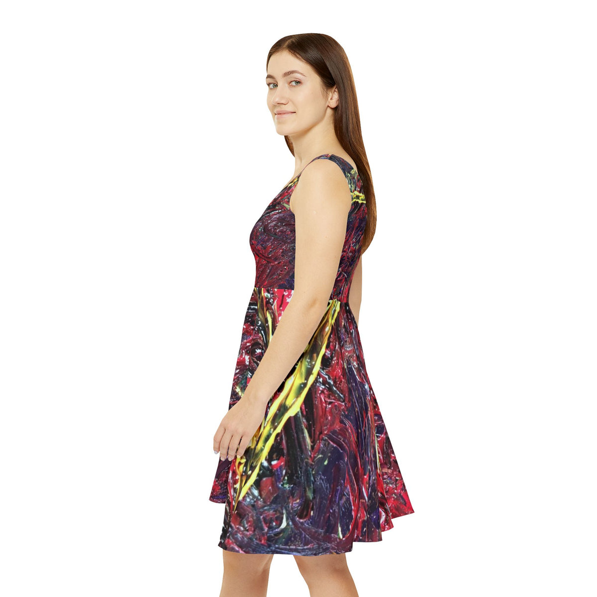 Abstract Red Swirl Skater Dress — Artistic All-Over Print
