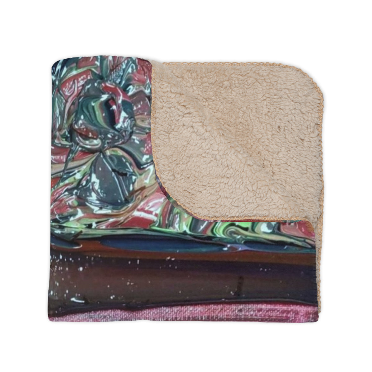 Abstract Cross Art Sherpa Blanket — Cozy Tan Throw with Colorful Textured Painting