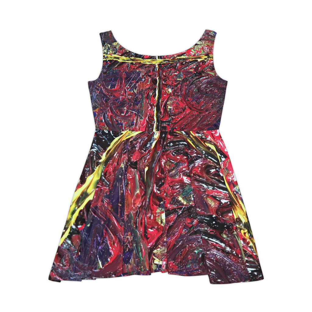 Abstract Red Swirl Skater Dress — Artistic All-Over Print
