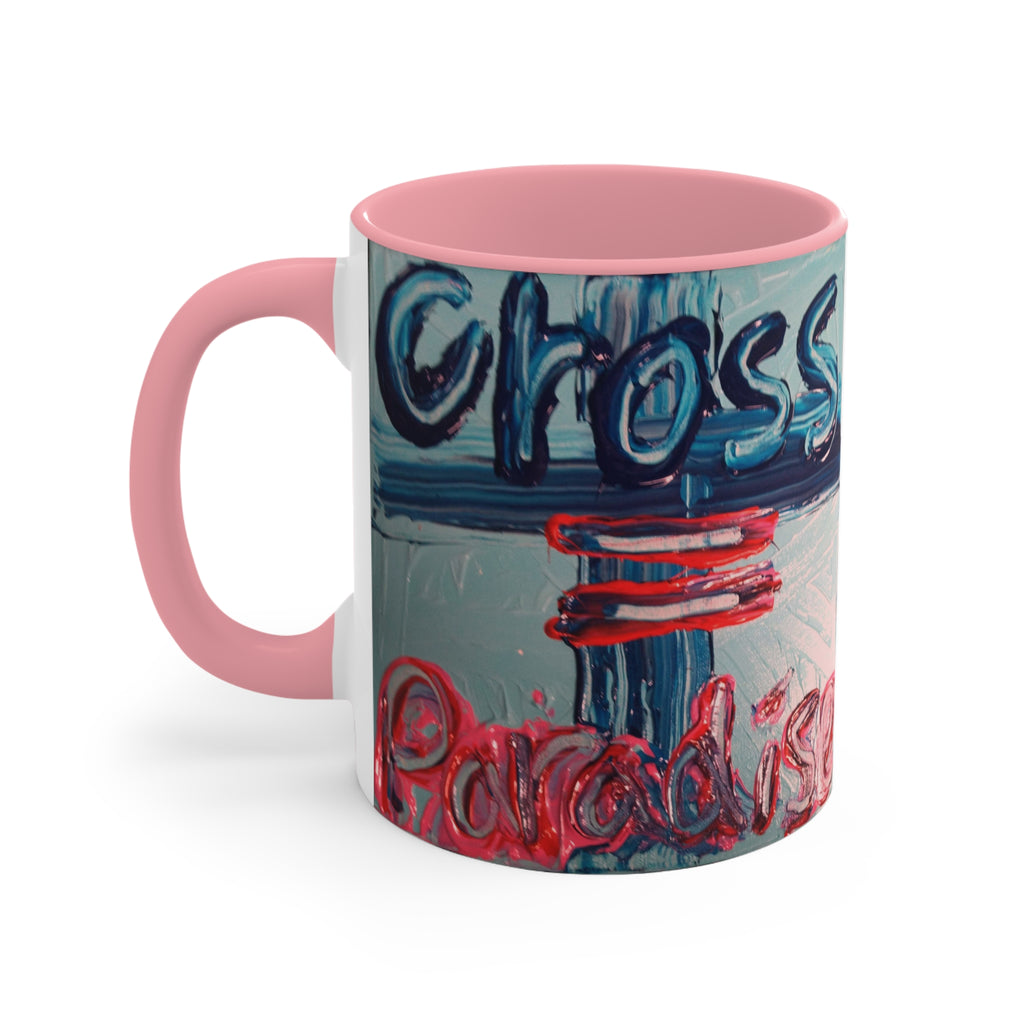 Accent Pink Interior Mug — 'Cross = Paradise' Handpainted Typography Coffee Mug