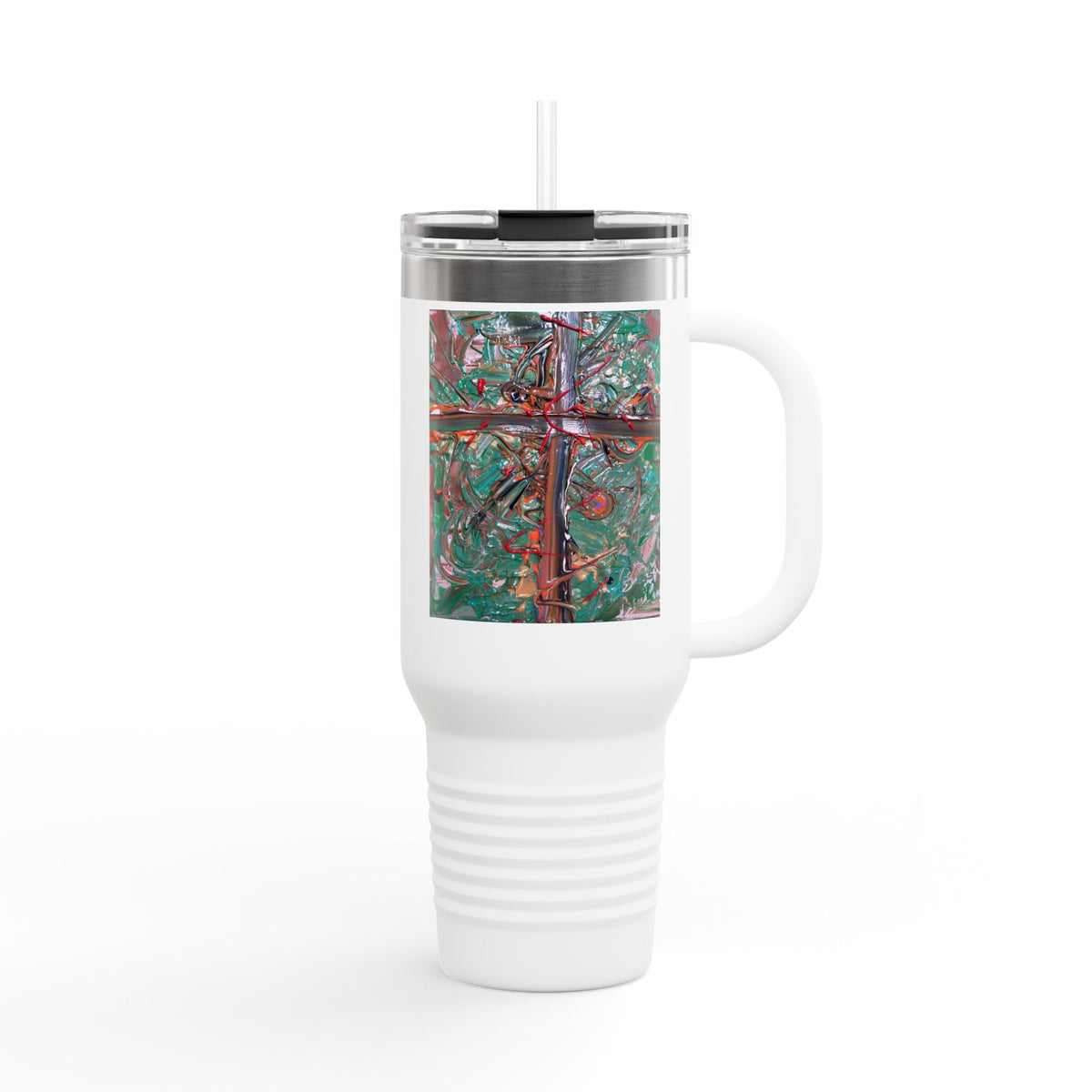 40oz Insulated Travel Mug - Abstract Cross Art Design
