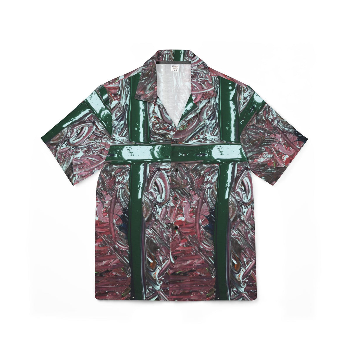 Hawaiian Camp Shirt — Abstract Maroon & Green All-Over Print