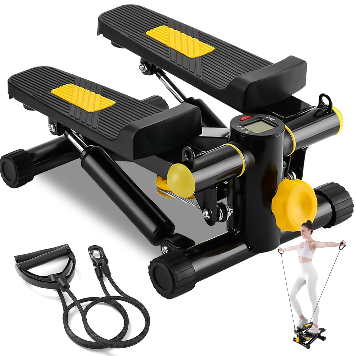 GuuG Stepper for Exercise at Home :Mini Stair Stepper for Home with Resistance Bands Stepper Exercise Machine Yellow