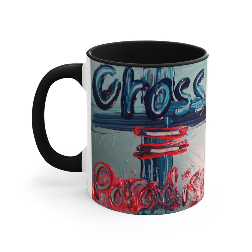 Accent Pink Interior Mug — 'Cross = Paradise' Handpainted Typography Coffee Mug