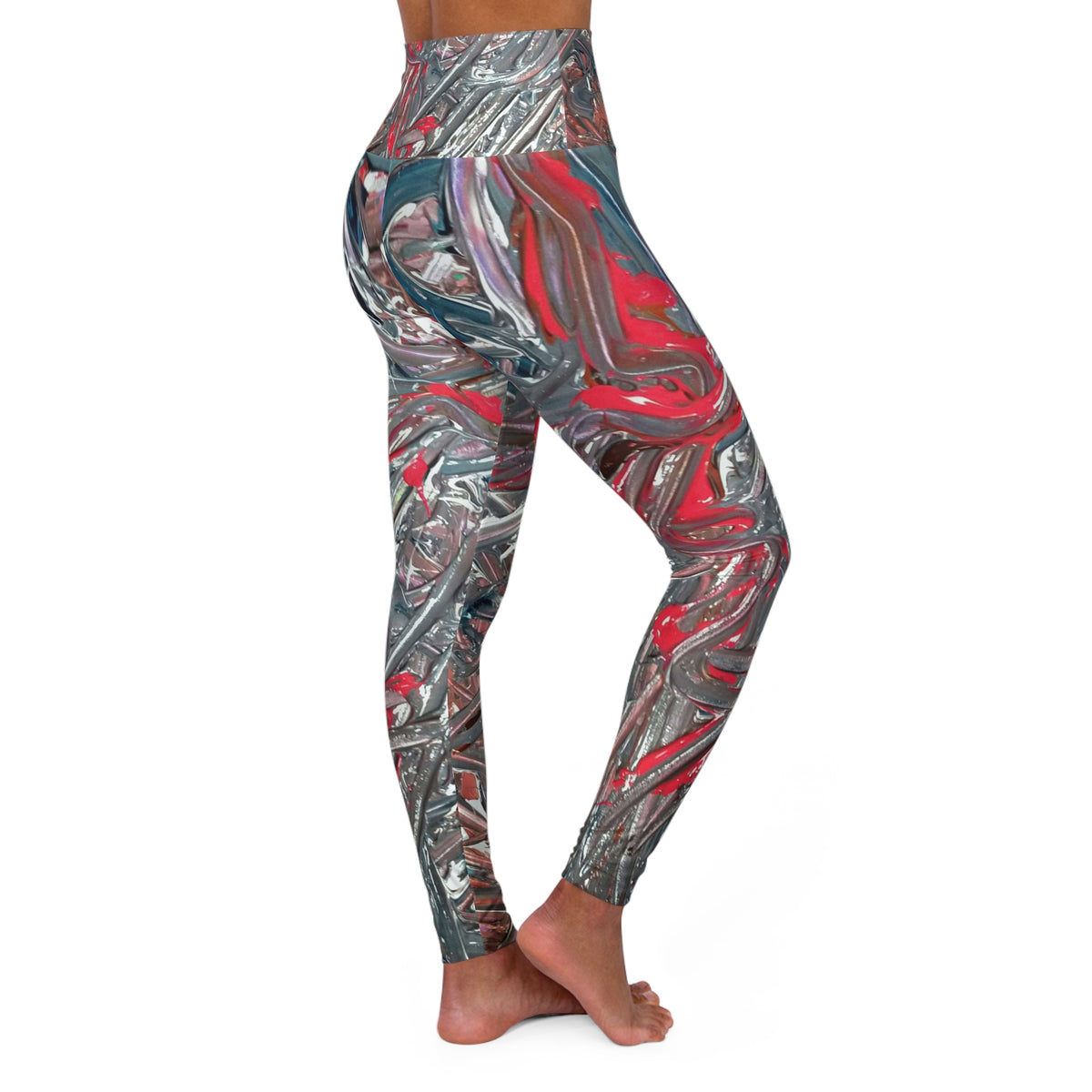 High-Waisted Yoga Leggings — Abstract Metallic Swirl Pattern