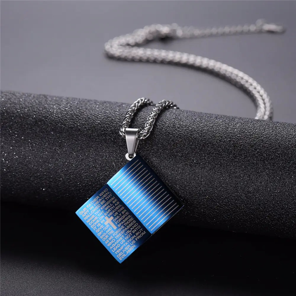 Jesus Blue Holy Bible Pendant Necklace in Stainless Steel JahSonFire